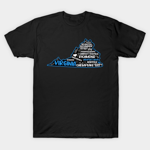 Newport News Virginia cute map Virginia Beach, Chesapeake, Norfolk, Richmond, Arlington, Newport News, Alexandria, Hampton, Roanoke, Suffolk, Reston T-Shirt by BoogieCreates